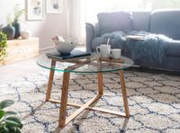 Couchtisch 78x78x41 cm Massivholz / Glas