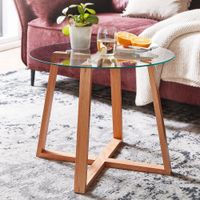 Couchtisch 58x58x47 cm Massivholz / Glas
