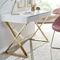 Schreibtisch 118x76x57 cm Weiß Gold MDF
