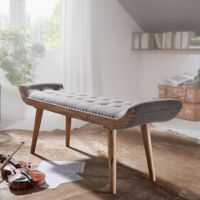 Sitzbank Stoff / Holz Polsterbank 125x51x38 cm Grau Bettbank Flurbank