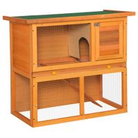 Zwergkaninchenstall doppelstöckig Zwergkaninchenkäfig mit Rampe Kleintierstall Tierstall Outdoor Holz Gelb 90 x 45 x 80 cm