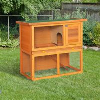 Zwergkaninchenstall doppelstöckig Zwergkaninchenkäfig mit Rampe Kleintierstall Tierstall Outdoor Holz Gelb 90 x 45 x 80 cm
