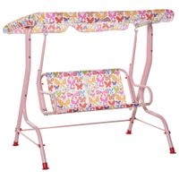 Kinder Hollywoodschaukel Kinderschaukel mit Sonnendach 2-Sitzer Gartenschaukel für 3-6 Jahre Metall Rosa 110L x 70B x 110H cm
