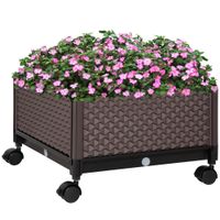 Hochbeet mit Rollen Pflanzkasten mit Abflusslöchern Blumenkasten Blumenkübel Kunststoff Braun 50 x 50 x 33 cm