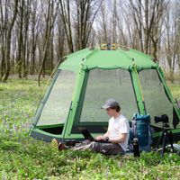 Camping Zelt 6 Personen Zelt Familienzelt Kuppelzelt PU2000mm einfache Einrichtung für Familien Trekking Festival Stahl Glasfaser Grün 320 x 320 x 180 cm