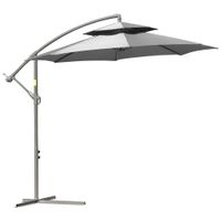 Sonnenschirm Ampelschirm Ø2,67 x 2,7 m Kurbelschirm mit Doppeldach Kreuzbasis Stahl Outdoor Sonnenschutz Polyester Stahl Hellgrau