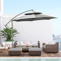 Sonnenschirm Ø2,67x2,7m Kurbelschirm Doppeldach Kreuzbasis Stahl Outdoor Polyester Stahl Hellgrau