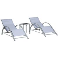 3-tlg. Gartenliege mit Tisch Gartengarnitur Gartensitzgruppe Gartentischset Metall Mesh Grau 2 x Sessel 1 x Tisch