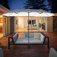 Sonnenschirm mit LED Solar 4,5m Doppelsonnenschirm Terrassenschirm Oval Schwarz+Cremeweiß