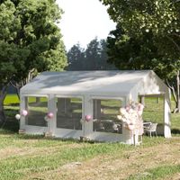 Pavillon 6x3m Partyzelt mit abnehmbaren Seitenwänden Türen Fenster für Familienfeiern Weiß