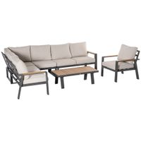 6-teiliges Gartenmöbelset Sofa Sessel Beistelltisch Alu Cremeweiß