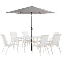Sitzgruppe 8 tlg. Essgruppe mit Sonnenschirm Gartenmöbel Set Alu
