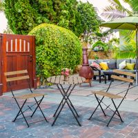 Bistroset 3-tlg. Klappbar Gartenset Bistrotisch mit 2 Stühlen Gartenmöbel Metall Kiefernholz Natur