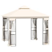 Gartenpavillon mit Doppeldach Pavillon Gartenzelt Festzelt Partyzelt mit 4 x Seitenwand Metall+Polyester Cremeweiß 3 x 3 x 2,7 m