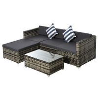 5-tlg. Polyrattan Gartenmöbel Set Gartengarnitur Garten-Set Sitzgruppe Loungeset Loungemöbel mit Beistelltisch Kissen Grau