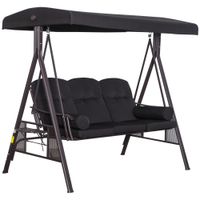 3-Sitzer Hollywoodschaukel Gartenschaukel mit Sonnendach Kissen Metall Polyester Schwarz 116 x 206 x 183 cm