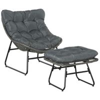Rattan Relaxsessel mit Fußhocker Gartensessel Outdoor Rattanstuhl mit Kissen Stahl Polyester Grau 69 x 76 x 70 cm