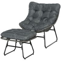 Rattan Relaxsessel mit Fußhocker mit Kissen Stahl Polyester Grau 69 x 76 x 70 cm