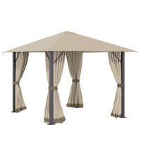 Gartenpavillon Pavillon 3 x 3 m Gartenzelt Dach mit Belüftungslöcher Festzelt Partyzelt mit 4 x Seitenteile Moskitonetz wetterfest Aluminium Polyester khaki