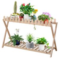Blumenregal aus Holz 2-stufiger Pflanzenständer Blumenständer Natur innen draußen 108 x 37 x 65 cm