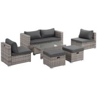 Rattan Sitzgarnitur, 6-teilige Sitzgruppe, Gartenmöbelset mit Couchtisch, Metall, Grau, 151 x 75 x 65 cm