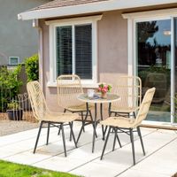 5-tlg. Polyrattan Gartenmöbel Set Essgruppe Esstisch mit 4 Stühlen mit Beistelltisch Metall Natur