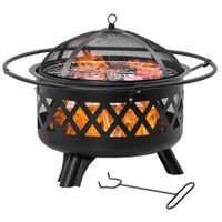 Feuerschale 2-in-1 Feuerkorb mit Funkenschutz Grillnetz Ø82 cm Feuerstelle für Heizung BBQ Grill Garten Terrasse rund Schwarz