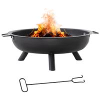 Feuerschale mit Schürhaken Feuerkorb rund Feuerstelle für Garten Camping BBQ Stahl Schwarz 79 x 69 x 25,5 cm