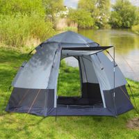Camping Zelt 3-4 Personen Zelt Familienzelt Kuppelzelt 210T PU3000mm einfache Einrichtung für Familien Trekking Festival Stahl Glasfaser Grau+Schwarz 240 x 240 x 195 cm