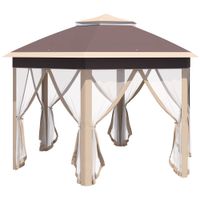 Gartenpavillon Faltpavillon 4 x 4 m Pop-Up-Zelt Partyzelt inkl. Tragetasche 6 Seitenteile Doppeldach sechseckig Beige+Khaki