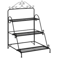 Blumentreppe aus Metall 3 Stufen Pflanzenständer Pflanzentreppe Leiterregal Blumenständer innen draußen Schwarz 60,5 x 59,5 x 95,5 cm