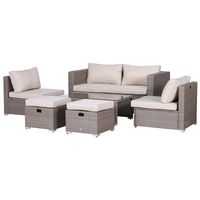 Rattan Sitzgarnitur 6-tlg. Sitzgruppe Gartenmöbelset Couchtisch Khaki