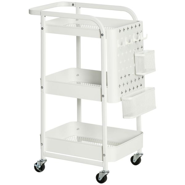 Rollwagen 3-Etagen Stahl Weiß 51,5 x 32 x 75,6 cm