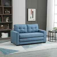 Klappsofa 2-Sitzer Stoffsofa mit Schlaffunktion Leinen-Touch Gummiholz Blau 147,5x75x85cm