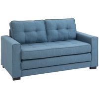 Schlafsofa Klappsofa 2-Sitzer Stoffsofa Bettsofa Sofa mit Schlaffunktion Sofagarnitur Leinen-Touch Gummiholz Blau 147,5 x 75 x 85 cm