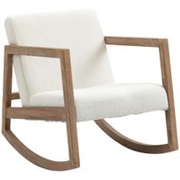 Schaukelstuhl mit Holzrahmen gepolstert Relax Stuhl Sessel Stuhl Wohnzimmersessel Lounge mit gepolsterter Sitzfläche Kautschukholz Cremeweiß 60 x 81 x 71 cm