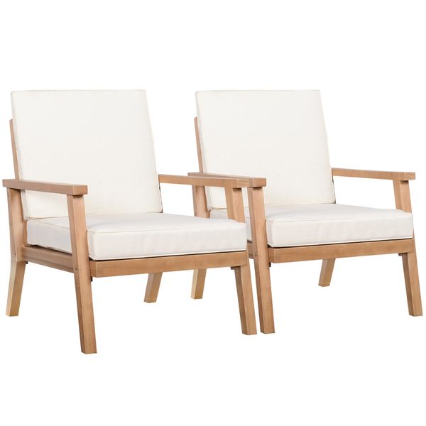 2er-Set Gartenstühle mit Kissen aus Pappelholz Holzstuhl Terrassenstuhl Braun+Beige 66x77,5x74,5cm