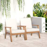 2er-Set Gartenstühle mit Kissen aus Pappelholz Holzstuhl Terrassenstuhl Braun+Beige 66x77,5x74,5cm