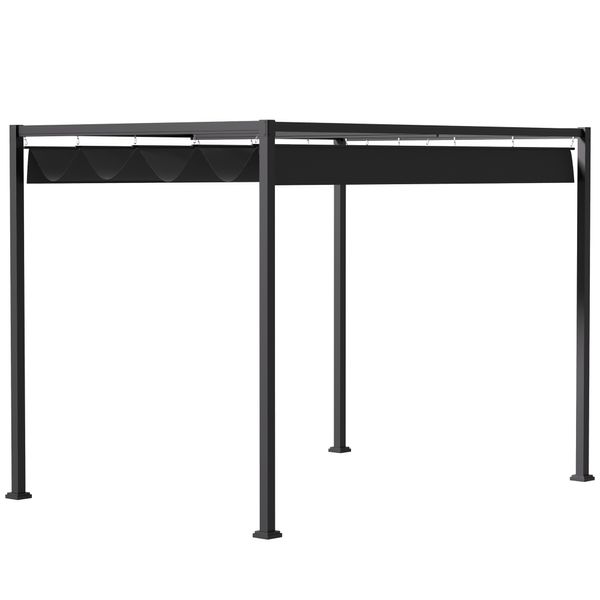 Pergola Pavillon Terrassenüberdachung mit Schiebedach Polyester Schwarz 298 x 213 x 222 cm