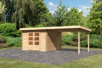 Gartenhaus "Glatt B" naturbelassen mit Anbaudach