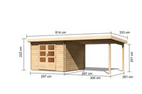 Gartenhaus "Glatt B" naturbelassen mit Anbaudach