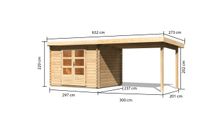 Gartenhaus "Glatt A" naturbelassen mit Anbaudach
