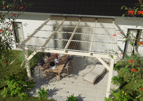 Terrassenüberdachung Komplettset - "TEJEMACRO Wabe klar 5880 x 6000 mm"