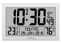 WS8016 Funk-Wand-Uhr mit Temperaturanzeige, Kuststoff, silber, 225 x 143 x 24 mm