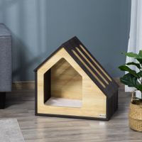 Hundehütte aus Holz Indoor Katzenhöhle Katzenhaus Hundeschlafplatz mit Kissen Hundehaus Hundehöhle mit schrägem Dach für kleine Hunde bis 8 kg 60 x 40 x 59,2 cm
