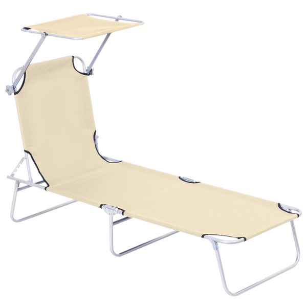 Sonnenliege Gartenliege Wellnessliege Strandliege klappbar mit Sonnenschutz Beige 187 x 58 x 36 cm