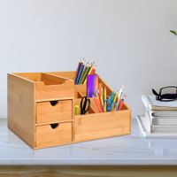 Schreibtischorganizer Aufbewahrungsbox Büro Box 2 Schubladen Natur L33 x B20,5 x H15,5 cm