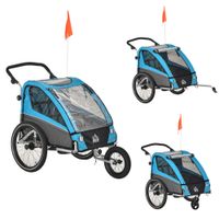 3 in 1 Kinderanhänger Jogger Fahrradanhänger für 2 Kinder Alu Blau