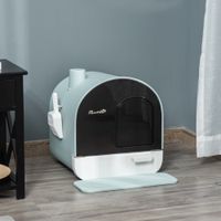 Katzentoilette Katzenklo mit Haube und Deckel Katzenstreu Matte Grün