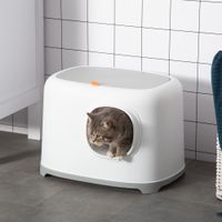 Katzentoilette mit Haube Katzenklo mit Gitterboden Deckel Kunststoff Weiß